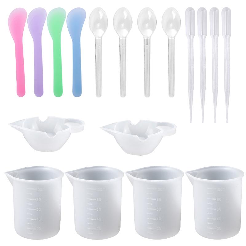 Easy Clean Silicone Resin Measuring Cups Tool Kit with Stir Sticks Pipettes Spatula Finger Cots for Epoxy Resin Mixing Supplies