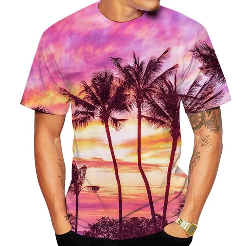 New Summer Essential Men's And Children's Shirt Palm Beach Seaview 3d Print T-shirt Casual Fashion Seaside Style Thin Top