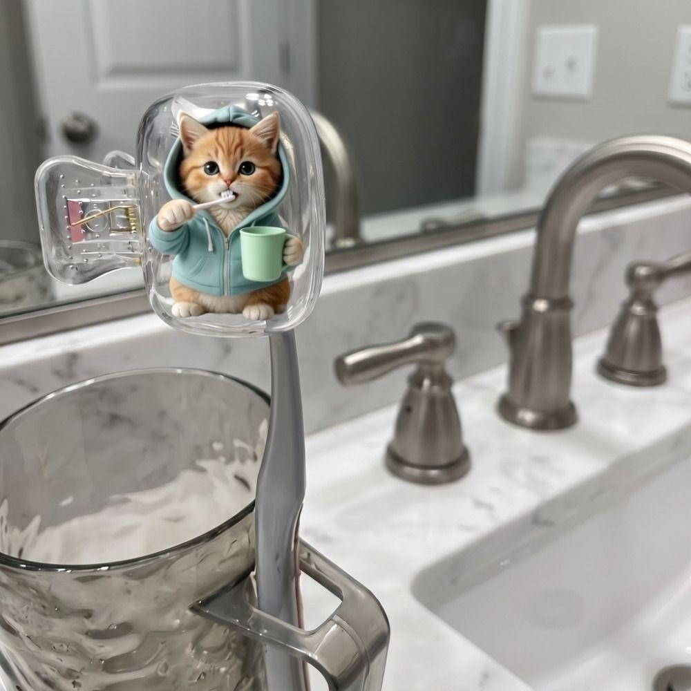2pcs Kitten Dog Printed Travel Toothbrush Protector Portable Cat Toothbrush Cover  Home Use