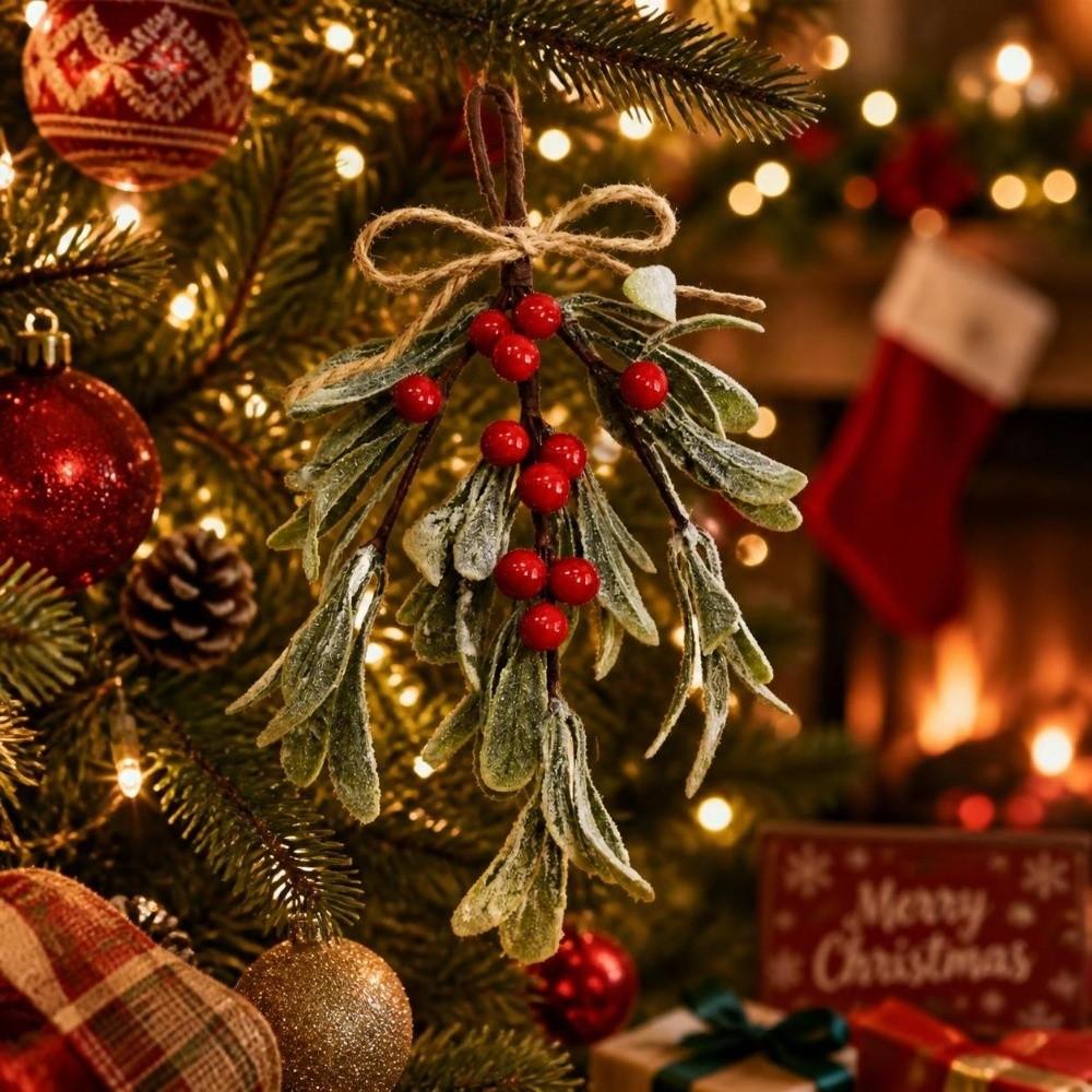 Artificial Floral Decor Artificial Mistletoe Sprigs Red Christmas Berry Fake Flowers Festive Mistletoe Bunches DIY Home