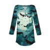 Women's Fashion Loose Button Collar Halloween Print Long Sleeve T-Shirt Top Pullover