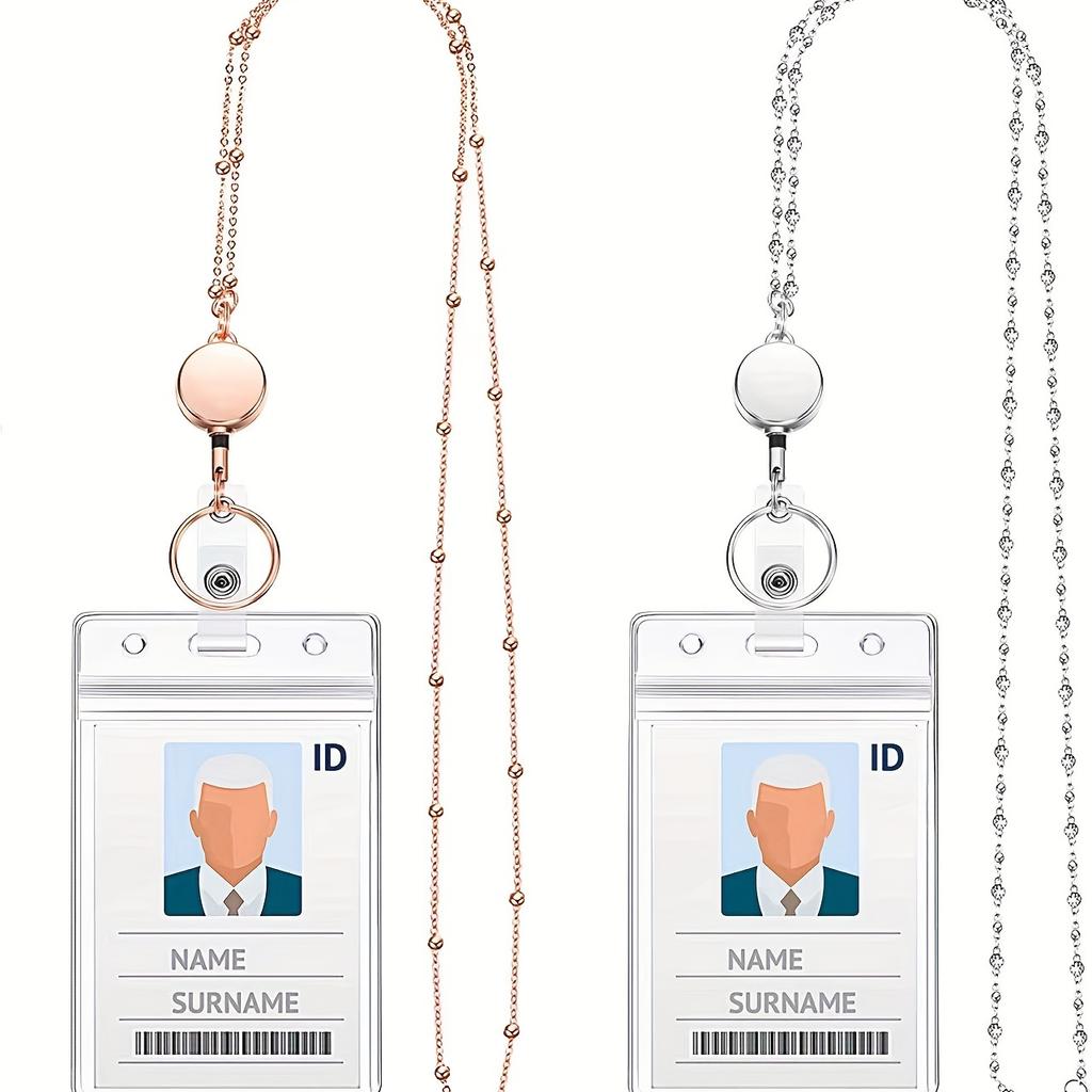 New Ball Bead Necklace Retractable Work Document Lanyard Sweater Chain Key Strap Necklace