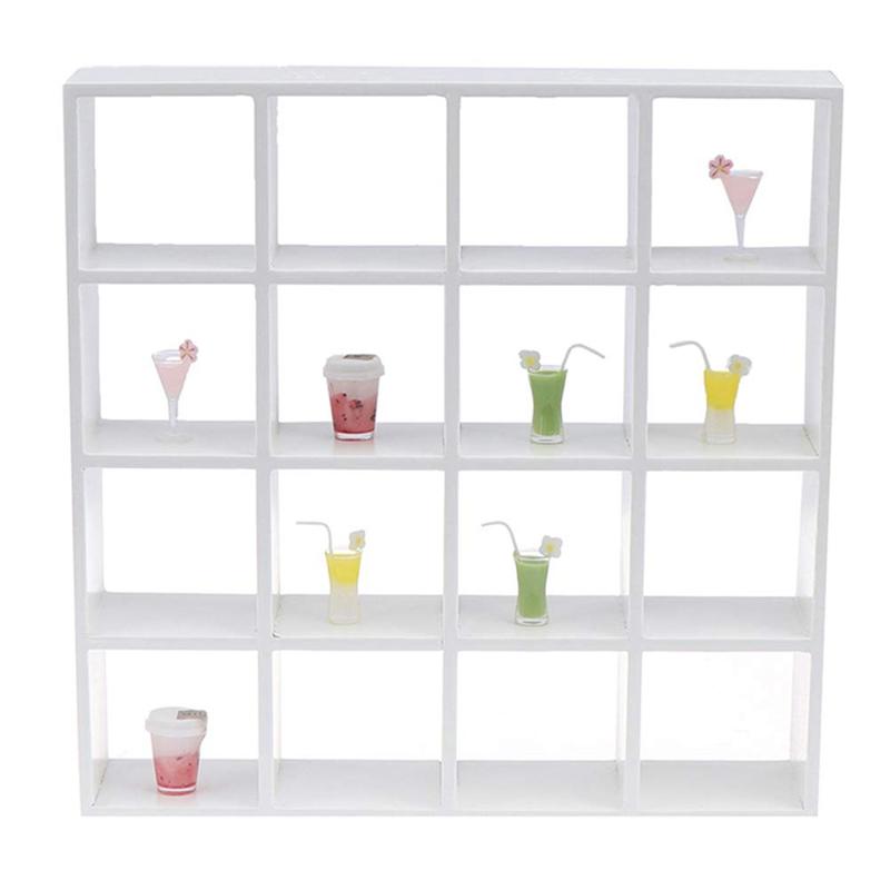 M-Modern-1: 12 Dollhouse Miniature Wood Storage Rack 16 Grid Shelves White White Storage Shelf House Furniture Decor White