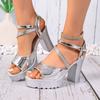 Fish Mouth High Heel Sandals Summer New Round Toe Open Toe One Strap Platform Block Heel Shoes