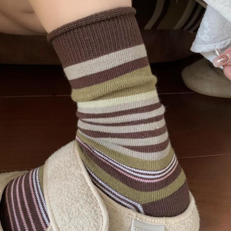 

Женские осенне-зимние теплые гольфы в рубчик ретро-цветов 1 pair кофейный