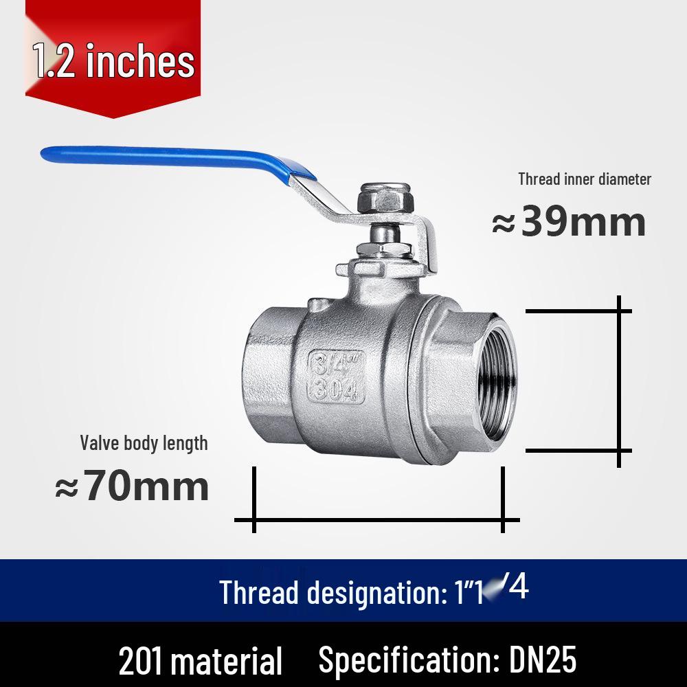 304 Stainless Steel Two-Piece Ball Valve with Internal Thread – Water Switch Valve, Available In 4 Points, 6 Points, and 1 Inch DN15-20.
