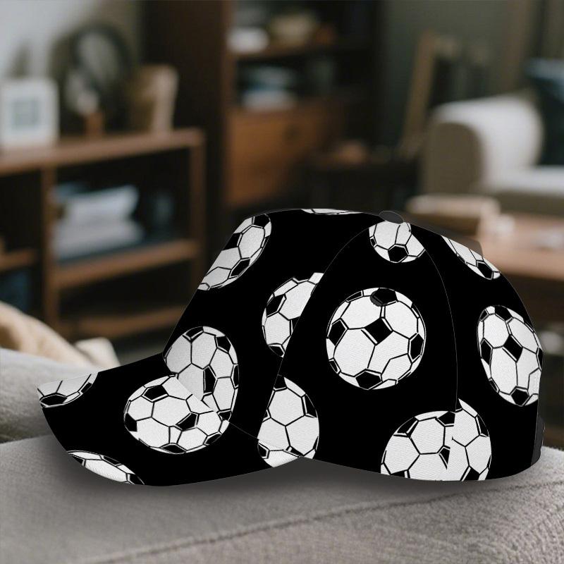 Soccer Ball Print Duckbill Hat Adjustable Snapback Lightweight Polyester Baseball Cap Suitable for Casual Wear Events Soccer