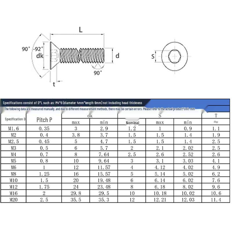 Blue Loctite M2-M6 Hex Socket Countersunk Screws: 304 Stainless Steel, Flat Cup, Anti-Loosening