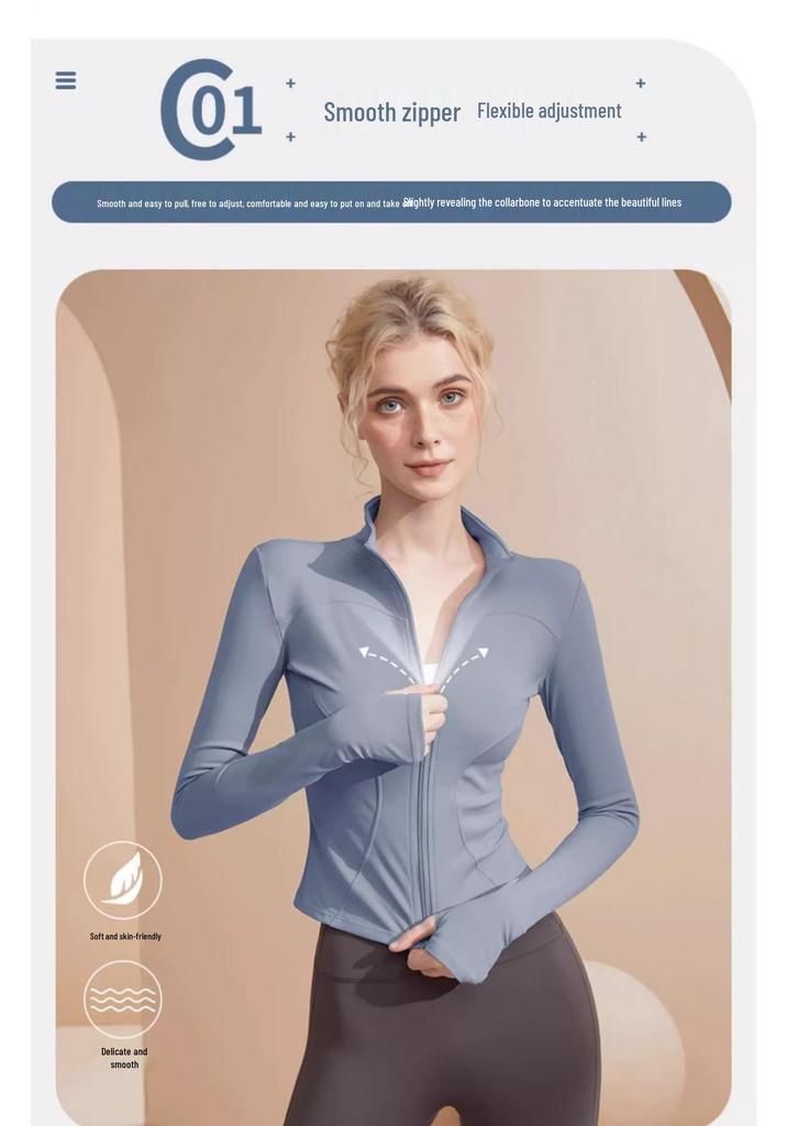 2026 Women's Quick-Dry Stand Collar Yoga Jacket - Long Sleeve, Sun Protection, for Running and Fitness