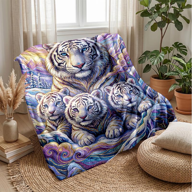 Tiger Family Sunset 1 Theme blanket Lightweight Warm Flannel Blanket Decorative Throw Blanket for Home Decoration