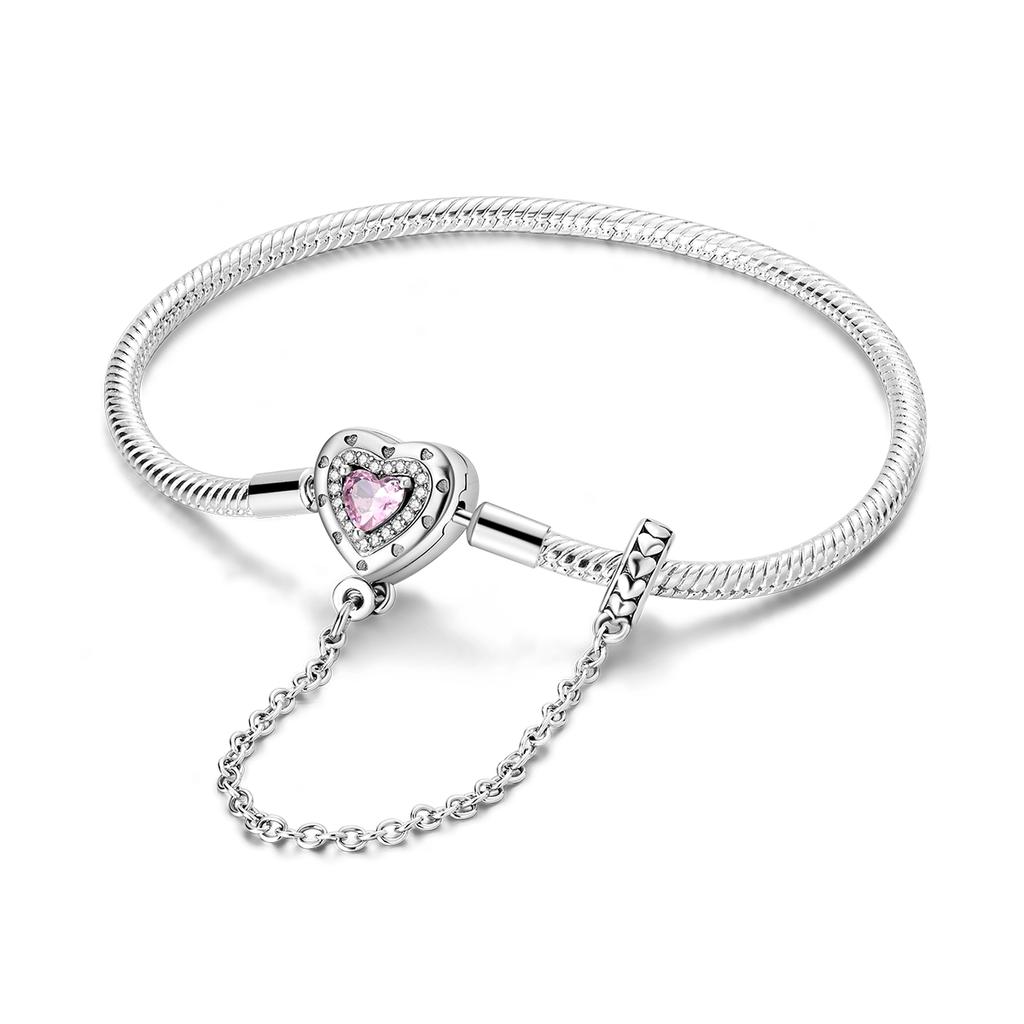 Charm Bracelet 925 Silver Heart Shape Holy Mother Snake Chain Clasp Bracelet Fit Original Bead DIY Fashion Jewelry