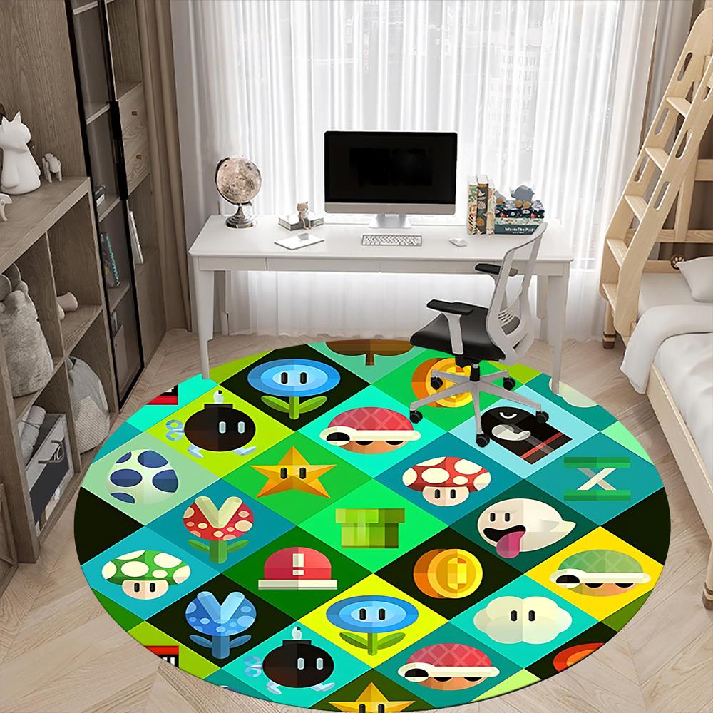 1PC Mario Characters Office Round Area Rug, Indoor Mat Suitable For Office, Under Office Chairs Bedroom Living Room Home Decor, Room Deco110