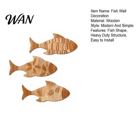 Tabletop Fish Ornament 3Pcs/Set Bathroom Wall Decoration, Rustic Wooden Art 2D Printed Sculpture, Nautical Hanging for Beach Lake House Ocean Style