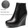 Damen Plateau Keilabsatz Stiefel Herbst Winter Schwarz Stiefeletten Für Frauen Hohe Absätze Damen Echtes Leder Schuhe Zippe