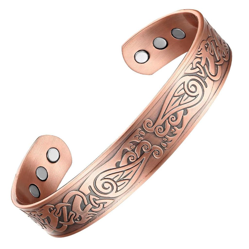 Retro Red Copper Flying Eagle Magnetic Men's Bangle Bracelet