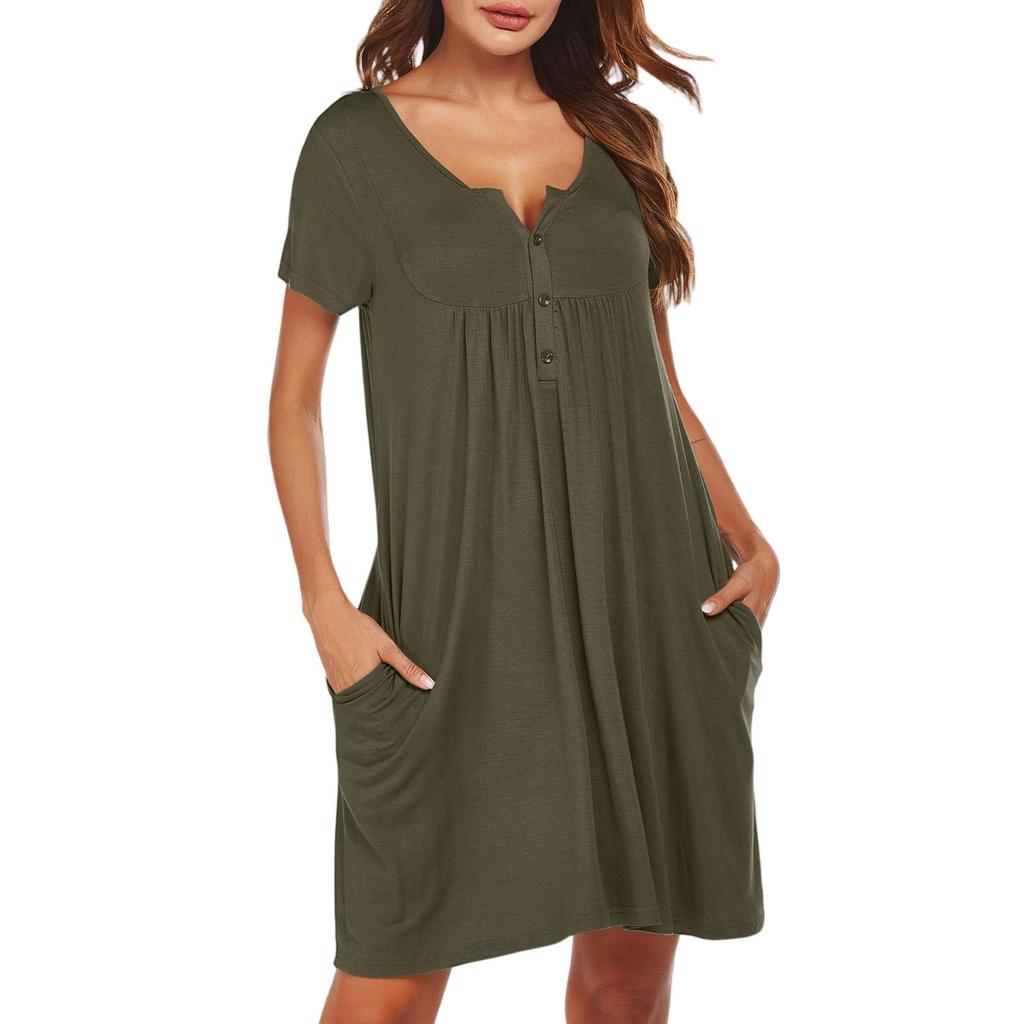 Short Sleeved Pajamas V-neck Soft And Comfortable Button Folding Pajamas Home Clothes Short Pajamas Dress