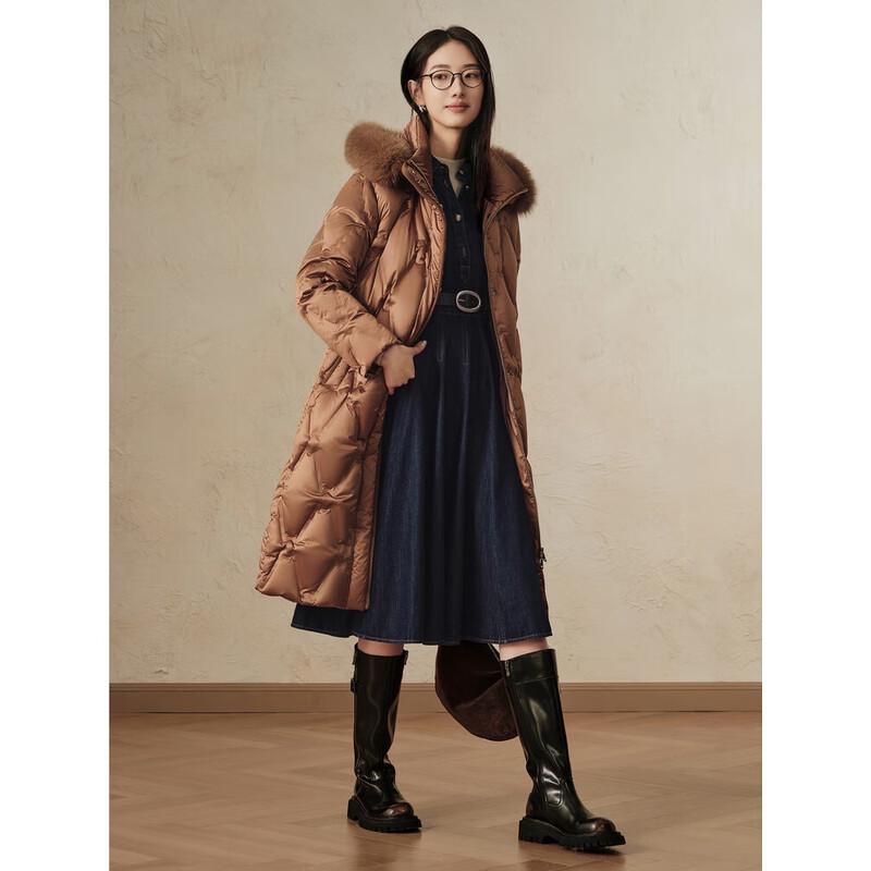 Jiuzi Annakou Elegant Hooded Fur-Collar Duck Down Winter Jacket