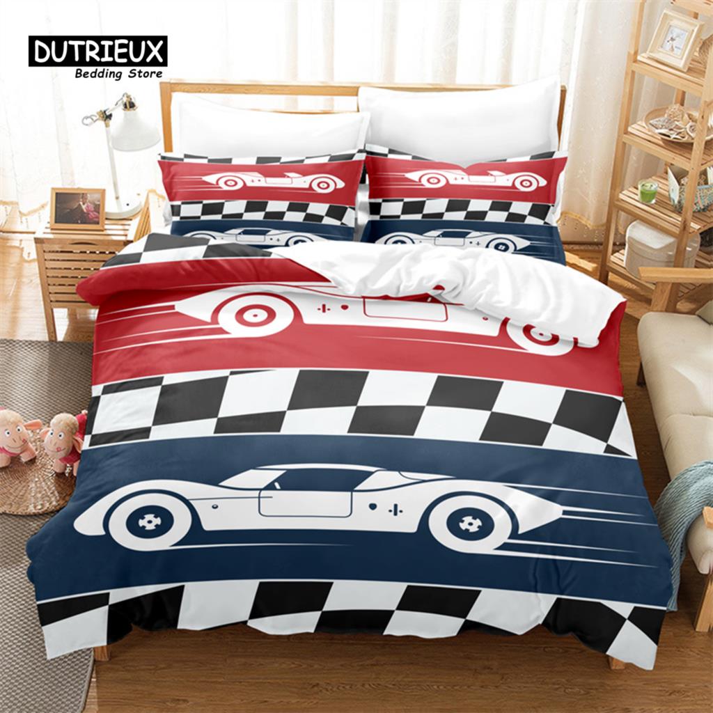 3pcs Duvet Cover Set, Cartoon Sports Car Bedding Set, Soft Comfortable Breathable Duvet Cover, For Bedroom Guest Room Decor