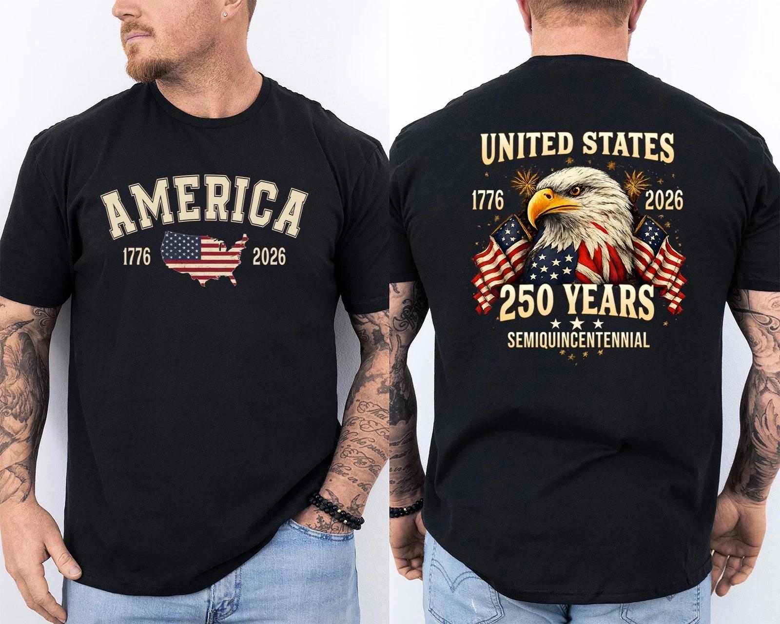 250 Years American Flag 250th Anniversary USA Bald Eagle Front & Back T-Shirt XL