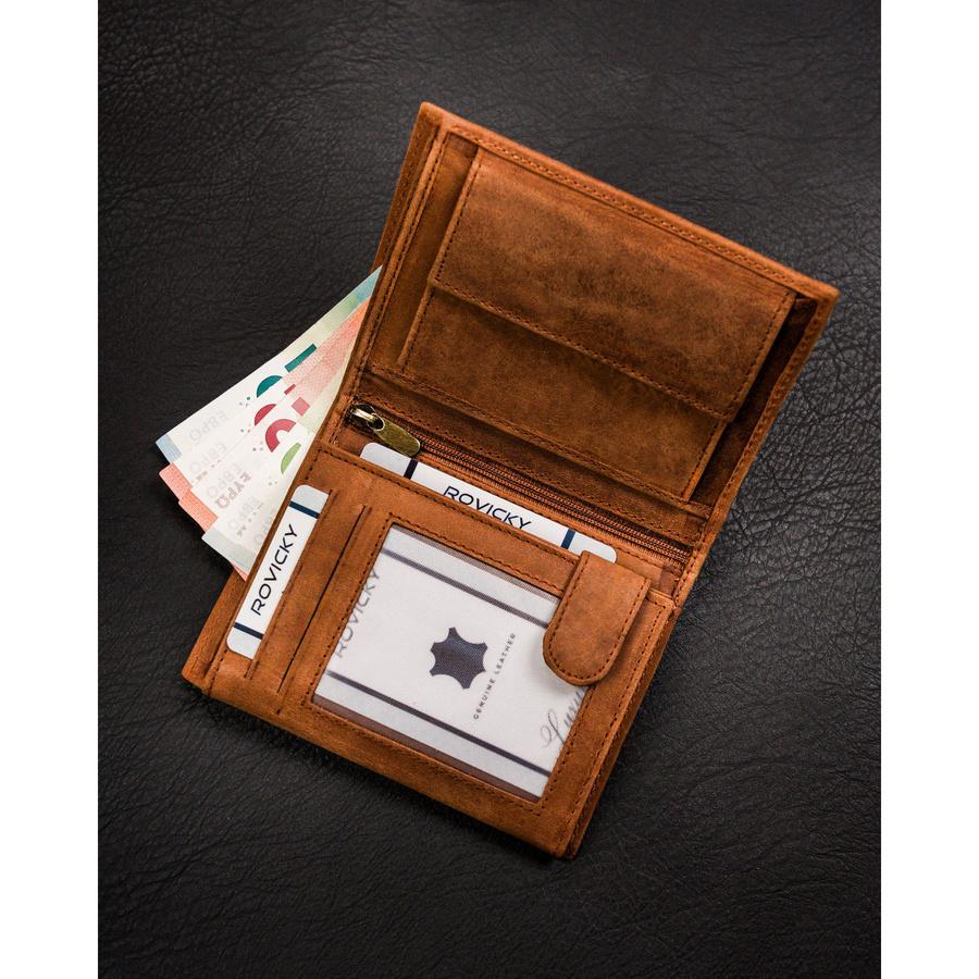 Large, Brown Leather Men's Wallet with a Horse Embossing