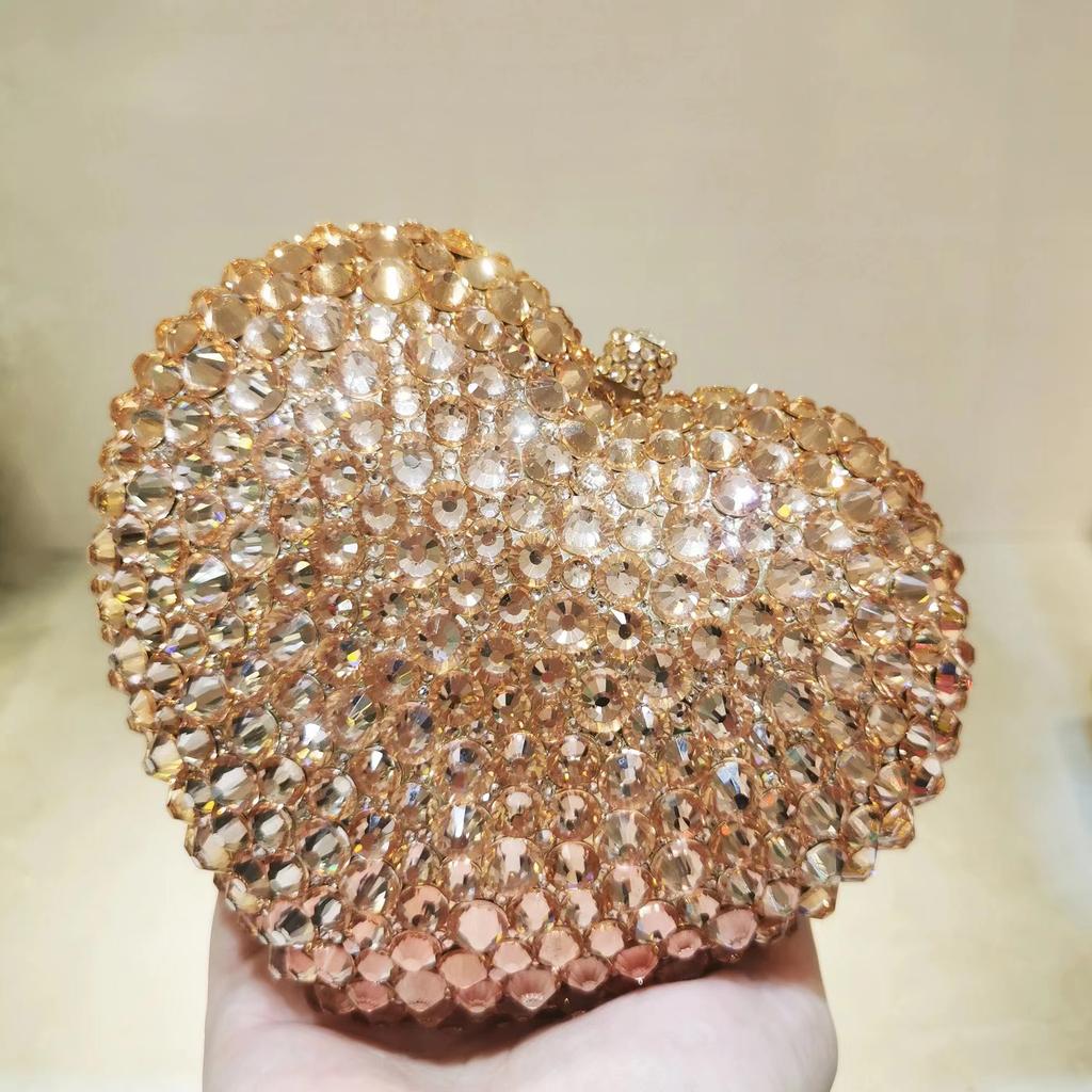 WHTUOHENG Heart-Shape Rhinestone Evening Bag Wedding Clutches Luxury Women Crystal Miaudiere Lady Girls Diamond Party Handbags