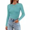 Autumn Winter Fashion Casual Round Neck Solid Color Long Sleeved Top for Women
