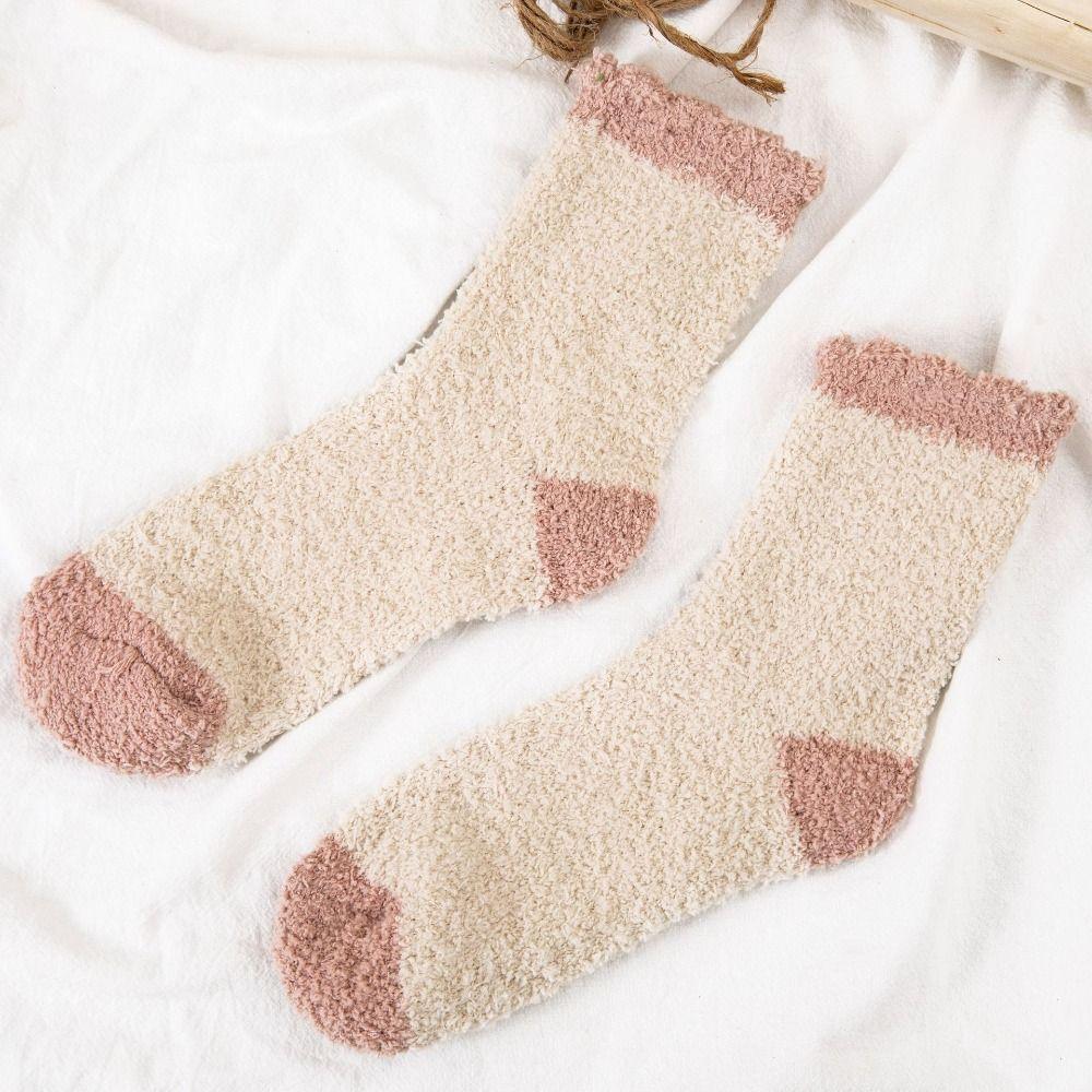 5Pairs Thickened Coral Fleece Socks Patchwork Warm Boat Socks Women  For Female Men