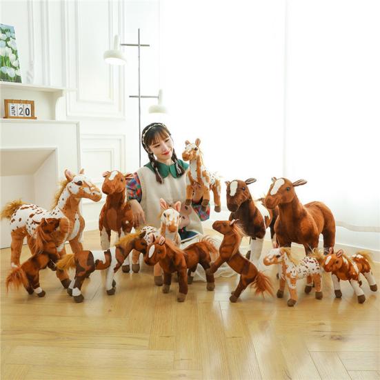 Simulation Plush Horse Toy Stuffed Pony Plushie Year of Horse Mascot Doll Educational Toy Home Bedroom Decoration Holiday Gift
