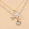 Women's Starfish Shell Imitation Pearl Necklaces Gold Pendant Necklace Copper Metal Beach Jewelr
