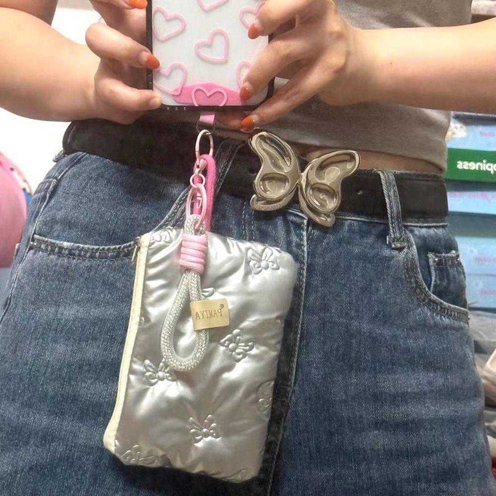 Floral Printed Phone Lanyard Stretchable Wallet Card Holder Cute Small Storage Bag