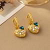 Elegant Heart Stud Earrings With Zircon Accents Irregular Green Design Lightweight Luxury Ear Jewelry Women