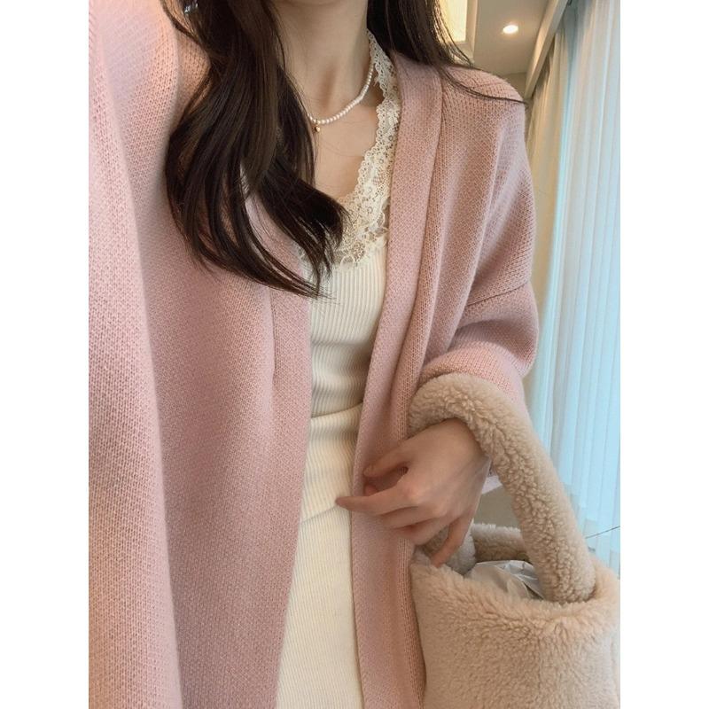 Sweater jacket cardigan women's retro lazy wind loose medium and long coat women's autumn and winter new thick