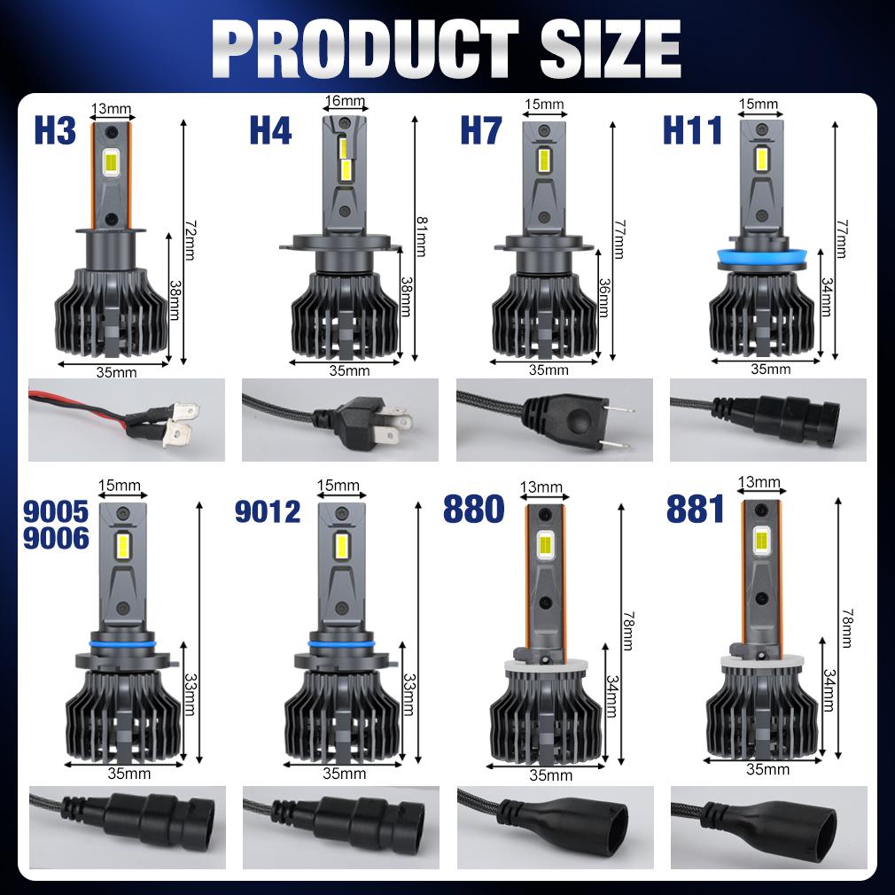 2Pcs H7 LED 80000LM 120W H1 H3 H4 H11 H8 9005 HB3 9006 HB4 9012 HIR2 Led Headlights H27 880 881 9004 9007 H13 3570 CSP Hi/Lo Beam Bulbs Auto Headlamp