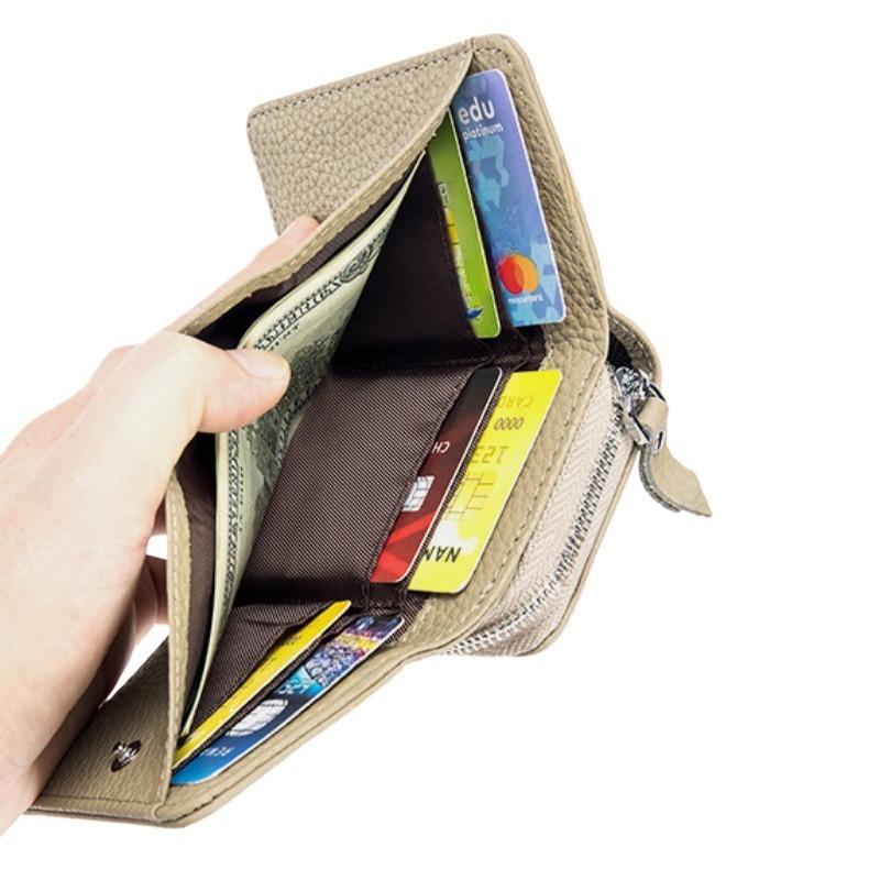 Dámská peněženka z pravé kůže v japonském stylu Krátká trojkombinovaná peněženka Mini RFID Dámská velkokapacitní taška na mince