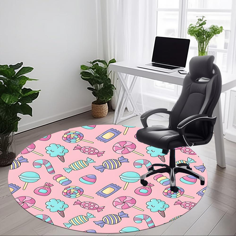 1pc Candy Pattern Chair Carpet for Office Non Slip, Machine Washable Rug for Office, Room Holiday Decor for Christmas, Birthday Polyester