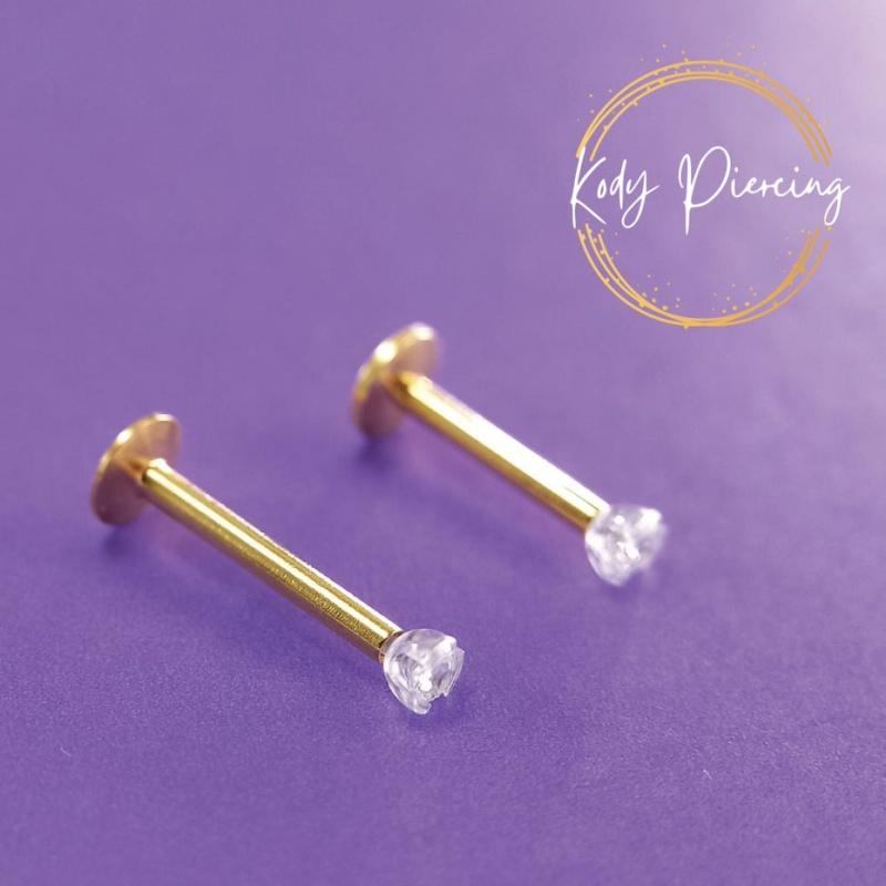 KODY PIERCING Labret en cristal anodisé doré serti dans une tige Bioflex 10 mm
