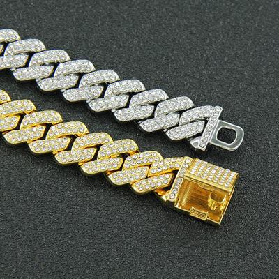 14mm Hip Hop Cuban Link Chain For Men Silver Color Iced Out Rhinestone Miami Necklace Choker for Women with Neck Chain Jewelry