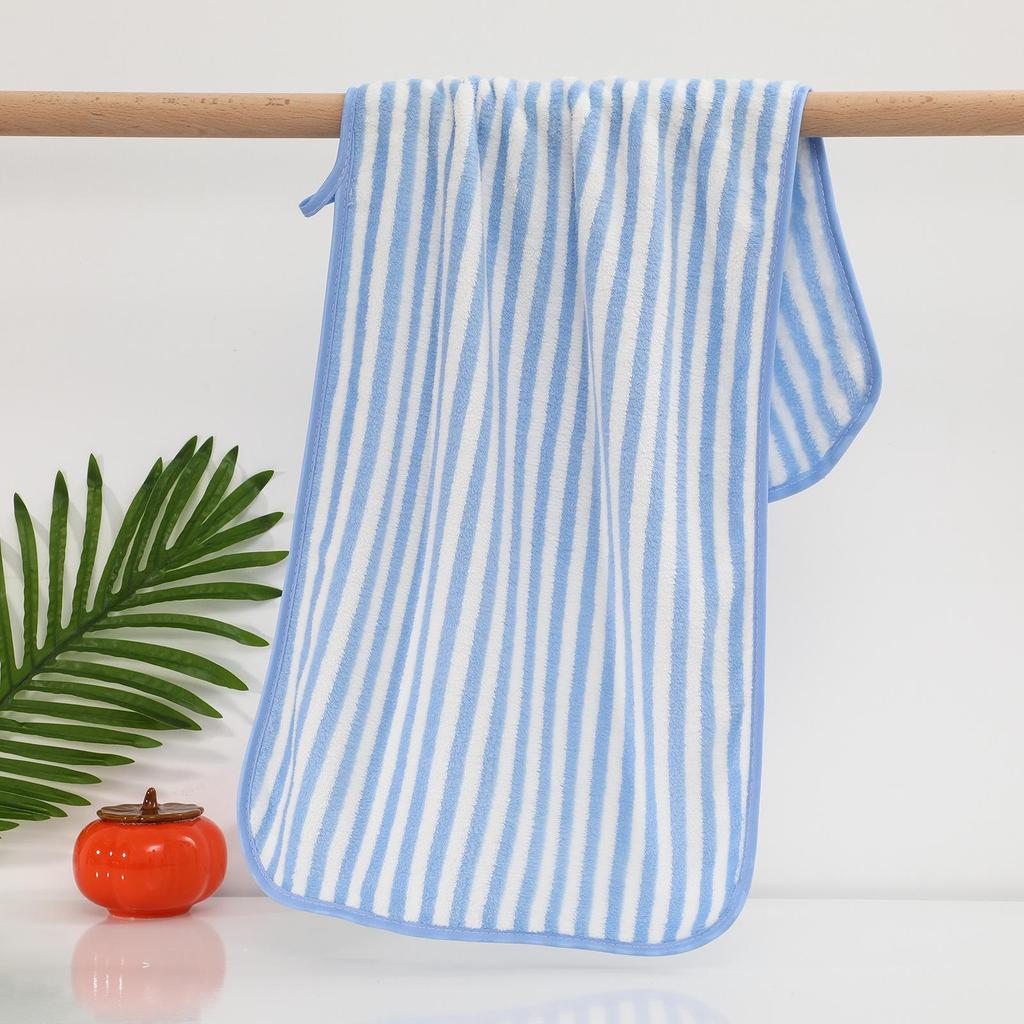 Warp-Knit Striped Coral Fleece Towels: Thick, Absorbent Face & Bath Gift Set