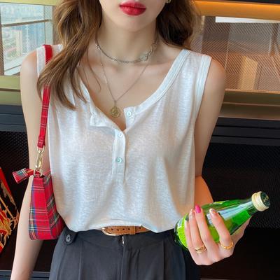 Cotton and Linen Vest Women's Summer Outer Wear White Bottoming New Suspender Loose Sleeveless T-shirt Top