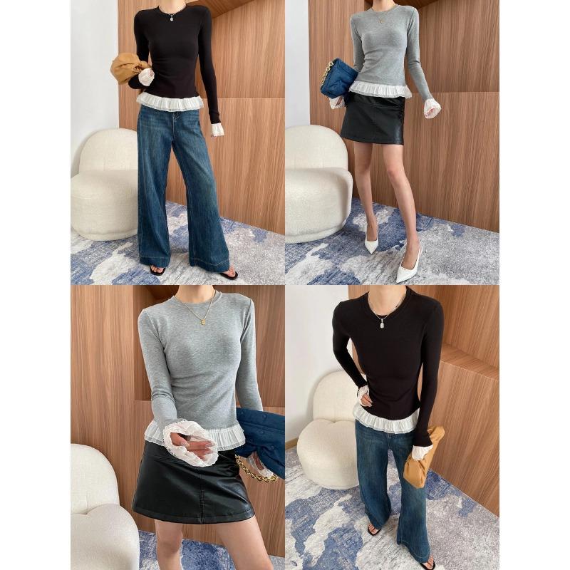 Sinan Brzy jarní Slim Fit Vrstvené Tričko s Lotosovým Okrajem a Odhalenými Rameny SN7024