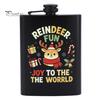 Festive Patterned Drinking Cup Beer Barrel Flask, 8oz Stainless Steel Oil Drum Shaped Flask with Small Gift for Christmas Prints Outdoor Camping Party