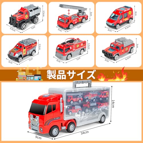 7-Piece Toy Truck Set with Large Storage, Alloy Diecast Cars, Fire Engine, and Work Vehicles, Construction Vehicles, and Transportable Toys. Large Siz