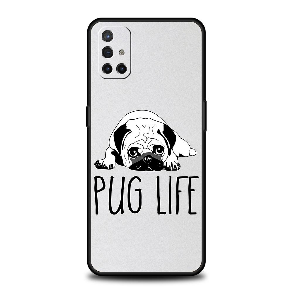 Phone Case For OnePlus 13 12 11 10 9 Pro 9T 13R 12R 10R 9R 9RT 10T 8T 8 Nord 2T CE 2 3 5G N200 N30 Soft Cover Black Pug close up
