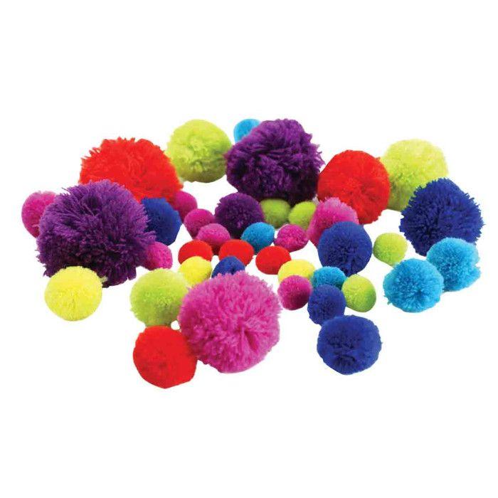Pompons S M L from 1.5 To 5.5 Cm Assortment 45 Pieces