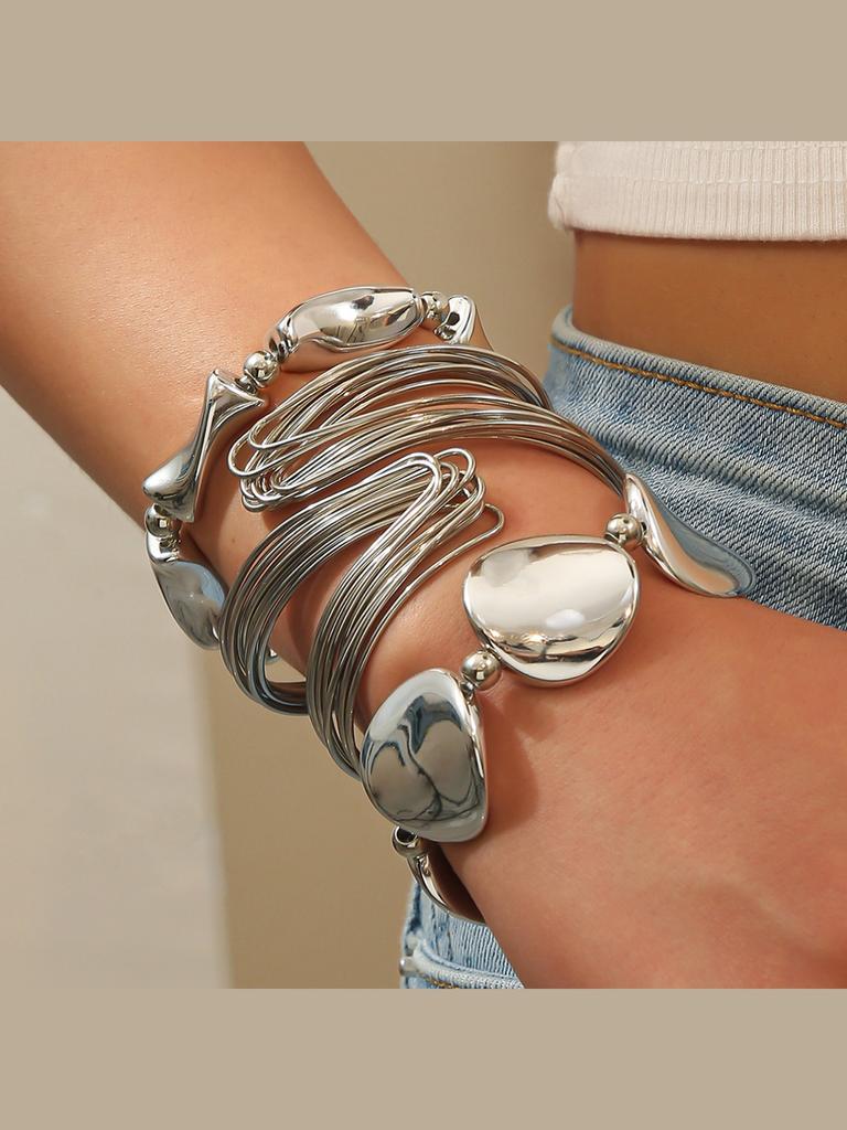 Geometric Twisted Lines Irregular Shaped Open Cuff Bracelet and Bangle Set for Women Punk Exaggerated Style able Accessor