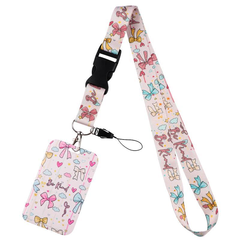 Cute Bow Pattern Lanyard with Clear ID Badge Holder Detachable Durable Strap for Outdoor Activity Pass Office Work Use
