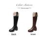 Women's Fleece-Lined Over-the-Knee Cotton Boots with Chunky High Heels and Furry Slimming High-Shaft Design