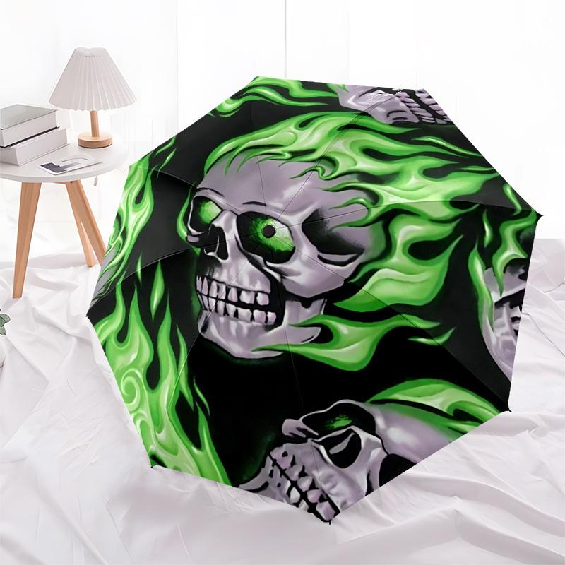 1pc Flame Skull Fashionable Automatic Opening/Closing Folding Umbrella with 8 Bones, Windproof Portable, Daily Use216