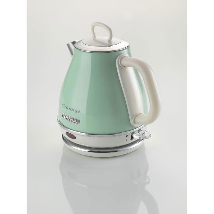 Bouilloire Vintage 1L Vert - ARIETE - 1630 Watt - Métal - Coulée Sans Fil - Socle 360 Degrés