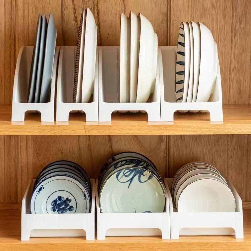 Japanese-Style Multifunctional Dish and Bowl Storage Rack with Drainage and Divided Slots for Plates and Tableware